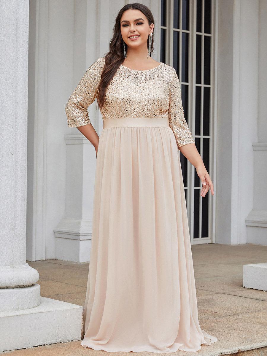 Robes de soirée longues en tulle et paillettes pour la mère de la mariée Grande taille #Couleur_Blush