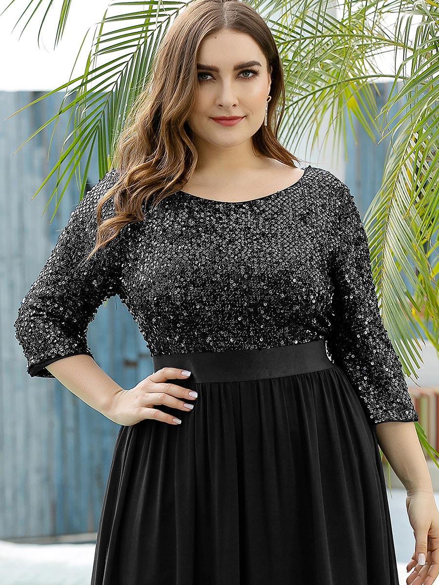 Robes de soirée longues en tulle et paillettes pour la mère de la mariée Grande taille #Couleur_Noir