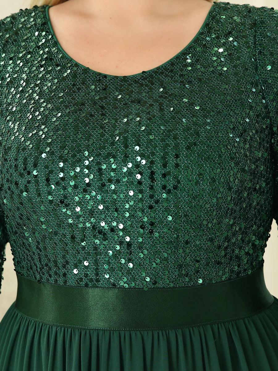 Robes de soirée longues en tulle et paillettes pour la mère de la mariée Grande taille #Couleur_Vert Fonce
