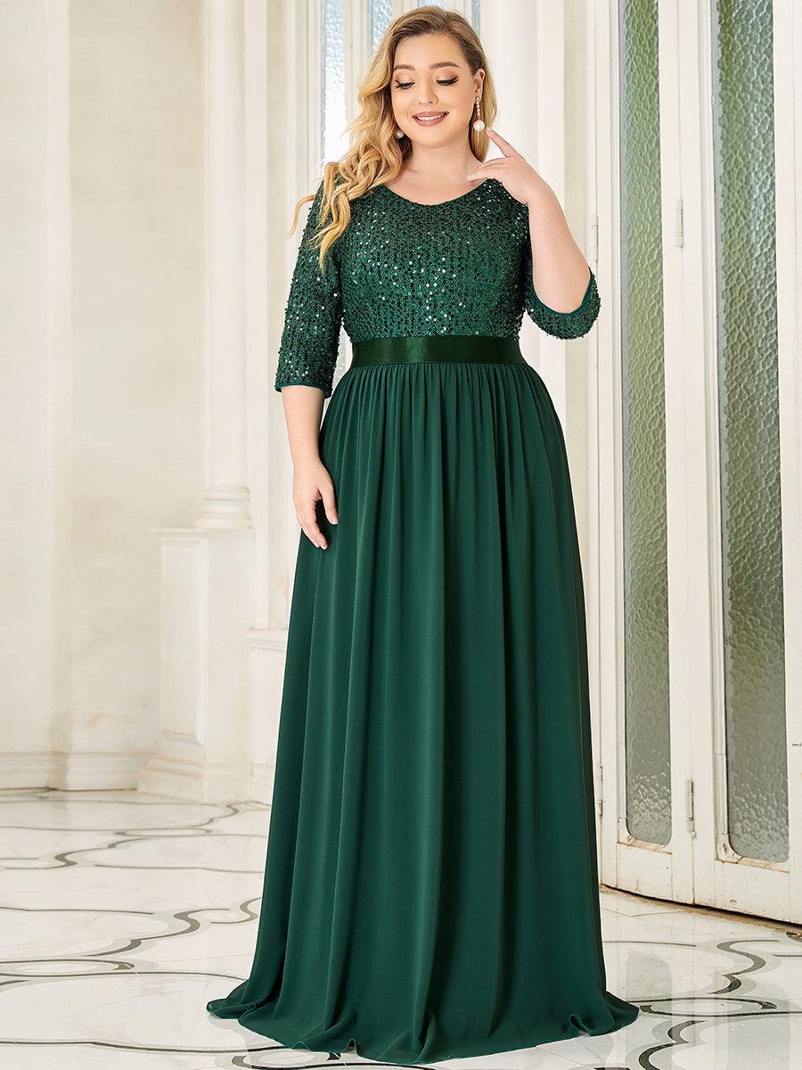 Robes de soirée longues en tulle et paillettes pour la mère de la mariée Grande taille #Couleur_Vert Fonce