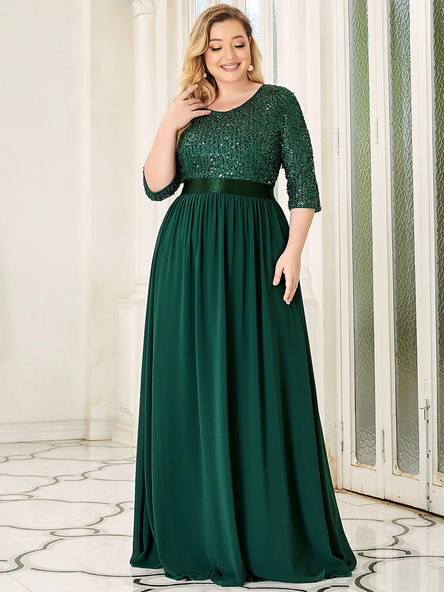Robes de soirée longues en tulle et paillettes pour la mère de la mariée Grande taille #Couleur_Vert Fonce