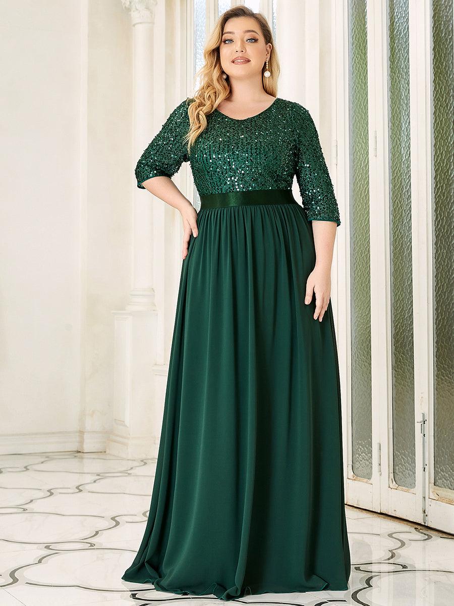 Robes de soirée longues en tulle et paillettes pour la mère de la mariée Grande taille #Couleur_Vert Fonce