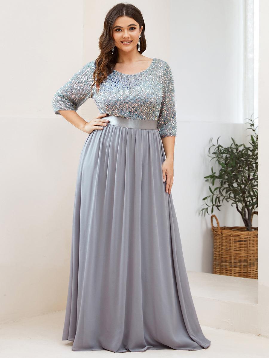 Robes de soirée longues en tulle et paillettes pour la mère de la mariée Grande taille #Couleur_Argent