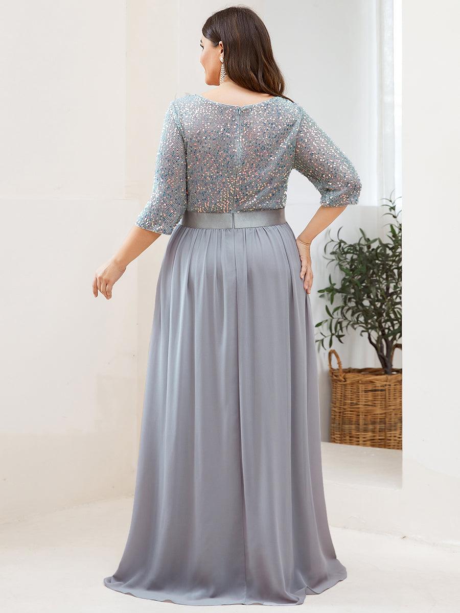 Robes de soirée longues en tulle et paillettes pour la mère de la mariée Grande taille #Couleur_Argent