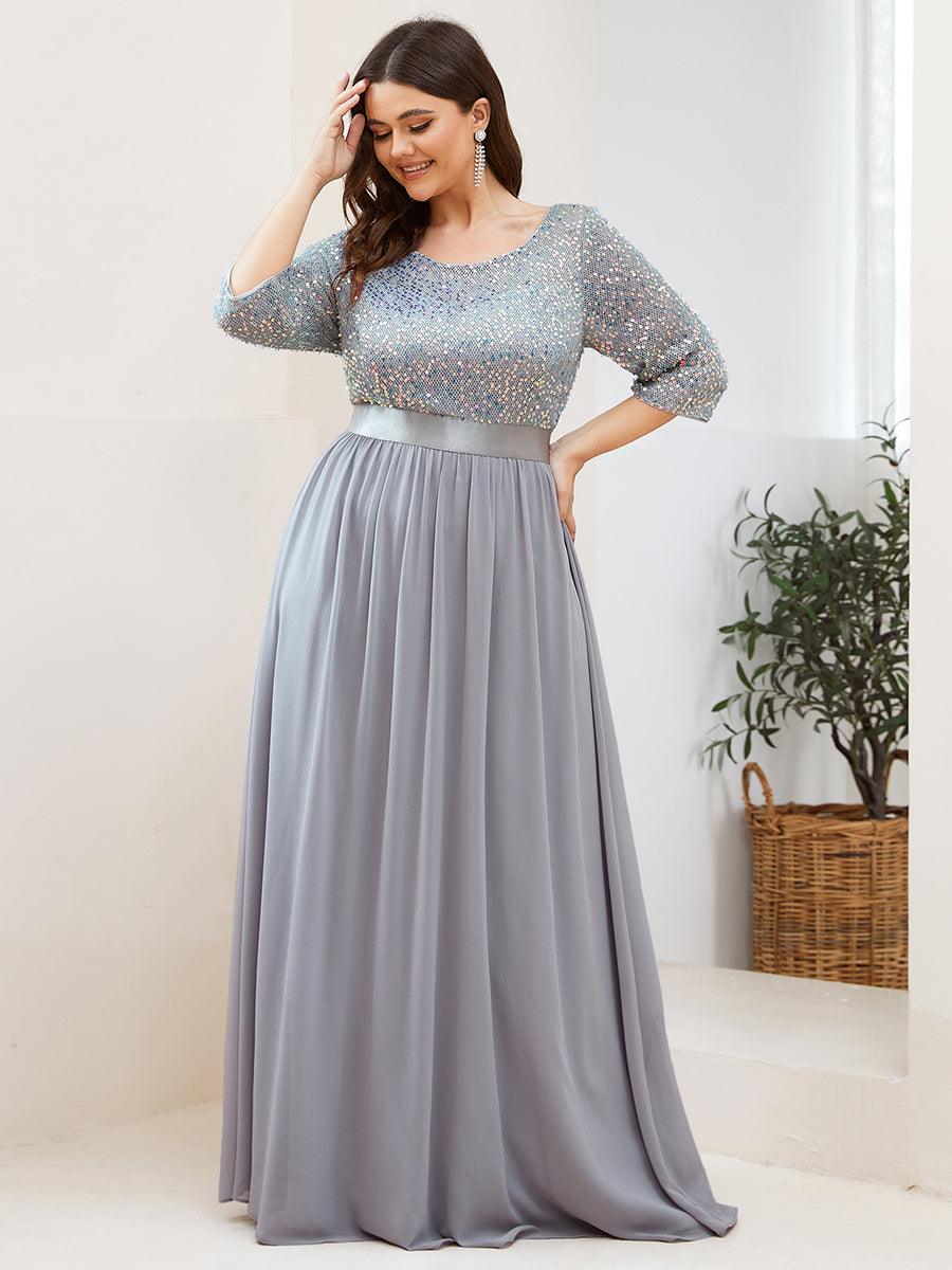 Robes de soirée longues en tulle et paillettes pour la mère de la mariée Grande taille #Couleur_Argent