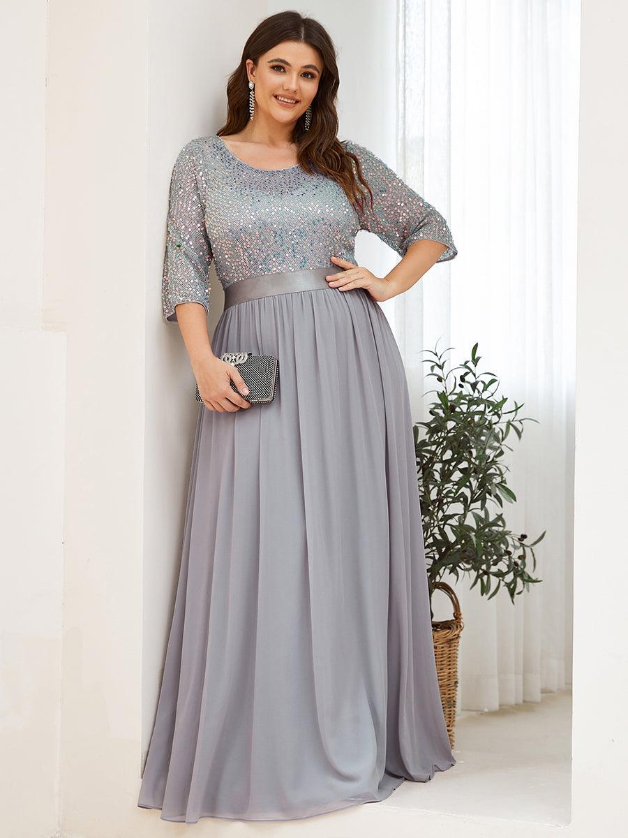 Robes de soirée longues en tulle et paillettes pour la mère de la mariée Grande taille #Couleur_Argent