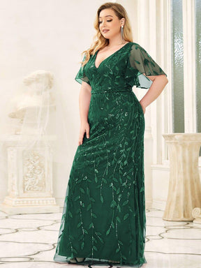 Robe de Soirée Longue Grande Taille Sirène à Pailletée à Col en V