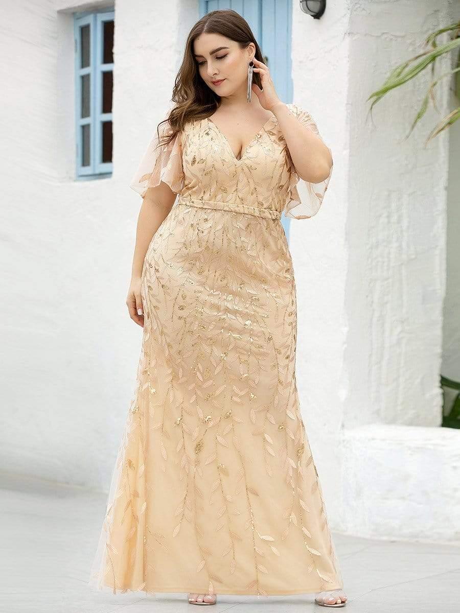 Robe de Soirée Longue Grande Taille Sirène à Pailletée à Col en V