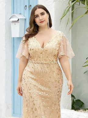 Robe de Soirée Longue Grande Taille Sirène à Pailletée à Col en V