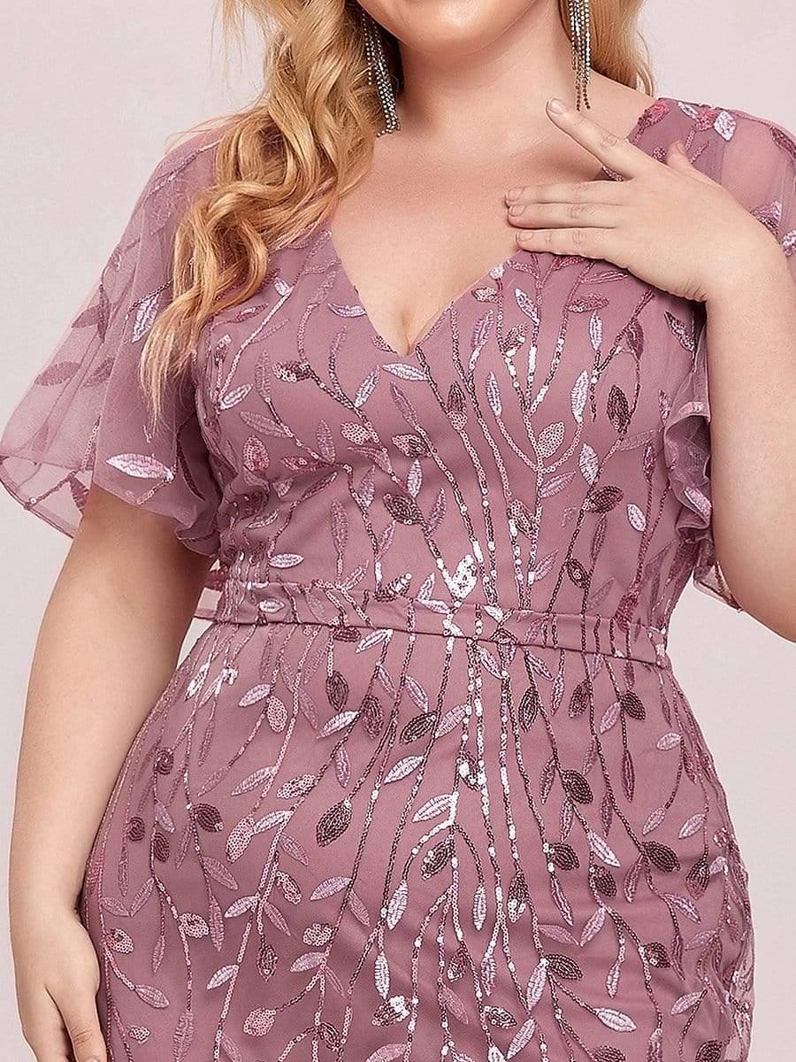 Robe de Soirée Longue Grande Taille Sirène à Pailletée à Col en V