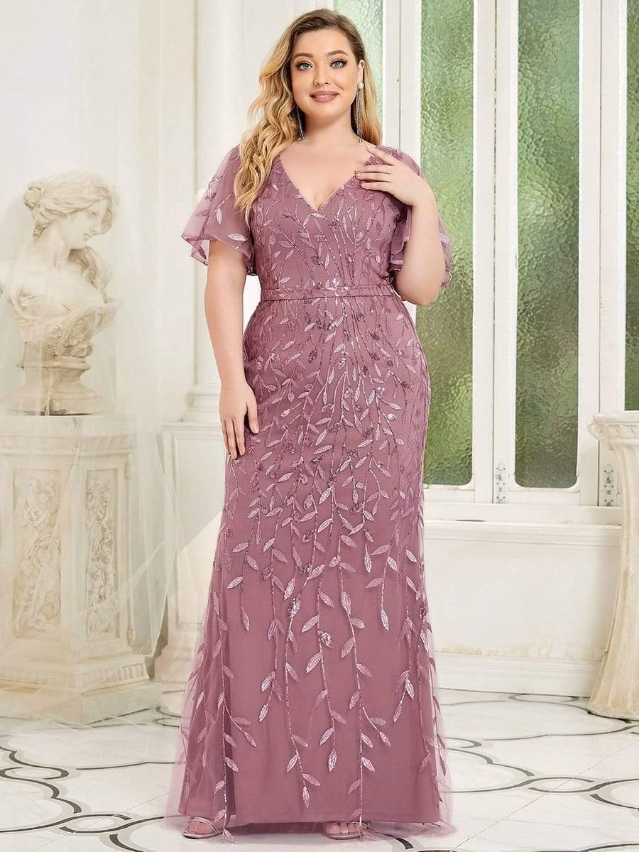 Robe de Soirée Longue Grande Taille Sirène à Pailletée à Col en V