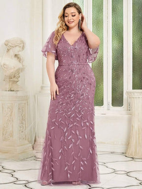 Robe de Soirée Longue Grande Taille Sirène à Pailletée à Col en V