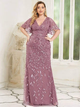 Robe de Soirée Longue Grande Taille Sirène à Pailletée à Col en V #Couleur_Orchidee