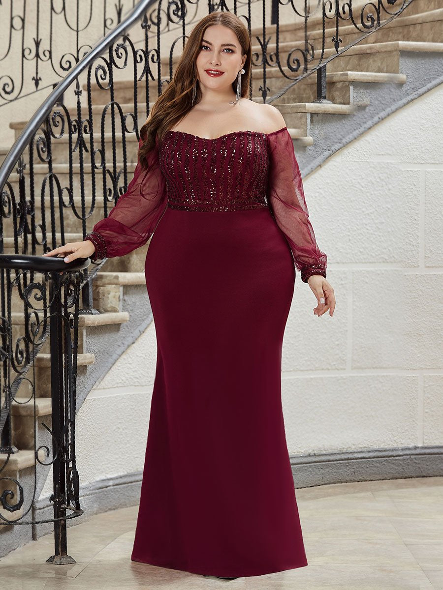 Robe de Soirée Longue Sirène à Sequins Tendance avec Manches en Tulle