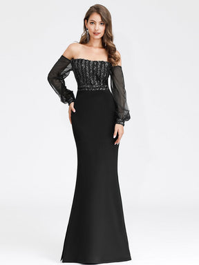 Robe de Soirée Longue Sirène à Sequins Tendance avec Manches en Tulle