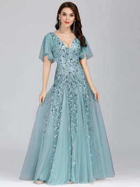 Taille Personnalisée Robe de Soirée Longue Romantique et Scintillante à Col V et Pailletes