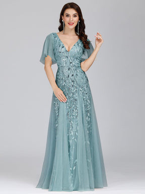 Taille Personnalisée Robe de Soirée Longue Romantique et Scintillante à Col V et Pailletes