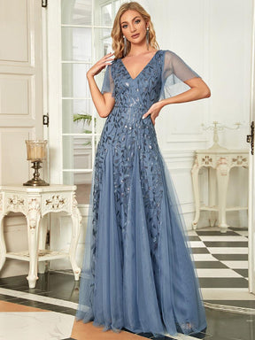 Taille Personnalisée Robe de Soirée Longue Romantique et Scintillante à Col V et Pailletes