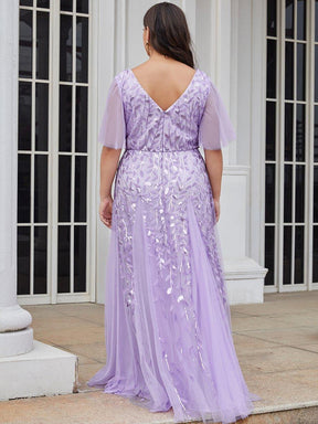 Taille Personnalisée Robe de Soirée Longue Romantique et Scintillante à Col V et Pailletes