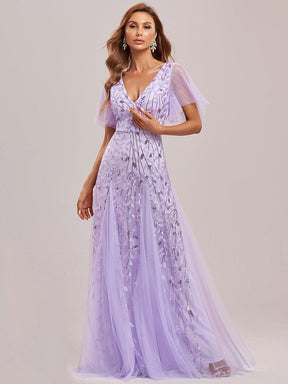 Taille Personnalisée Robe de Soirée Longue Romantique et Scintillante à Col V et Pailletes