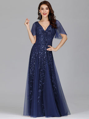 Taille Personnalisée Robe de Soirée Longue Romantique et Scintillante à Col V et Pailletes