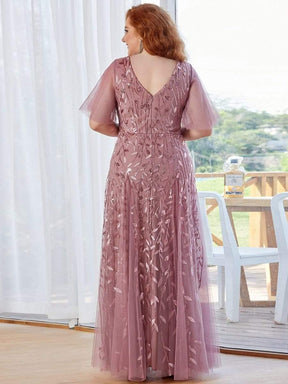 Grande Taille Robe de Soirée Longue Romantique et Scintillante à Col V et Pailletes