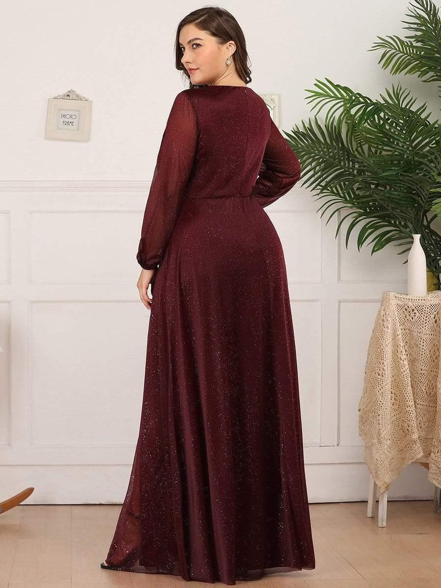 Robe de Cérémonie Grande Taille Longue Brillante à Col en V
