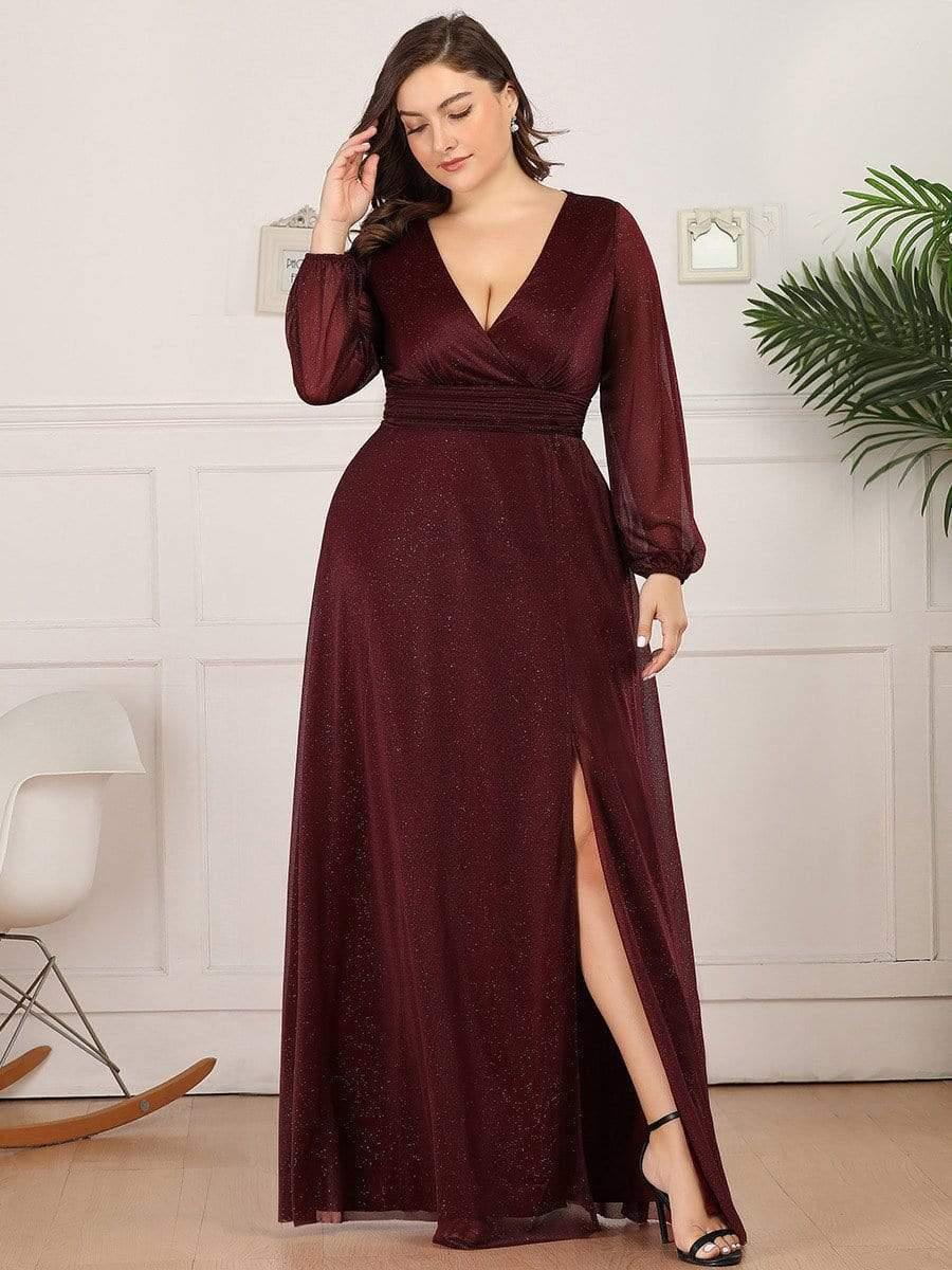 Robe de Cérémonie Grande Taille Longue Brillante à Col en V