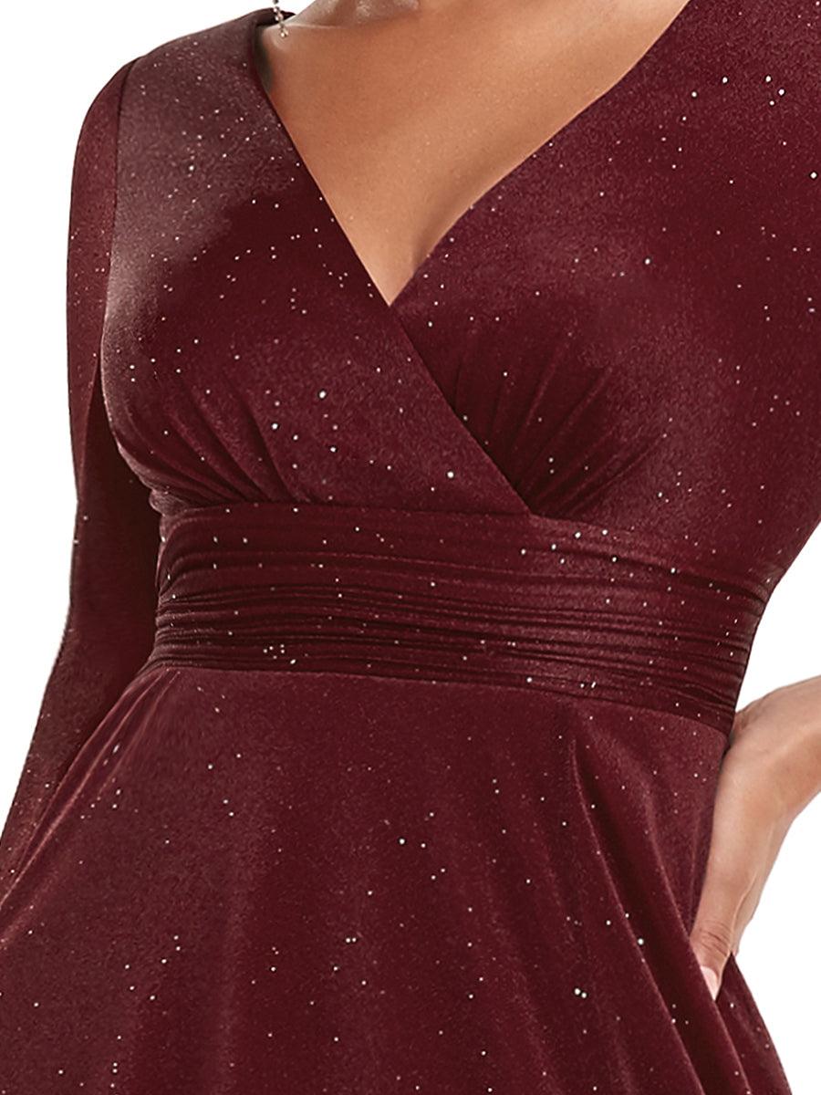 Robe mariage invitée Longue chatoyante à Col en V pour femmes #Couleur_Bordeaux