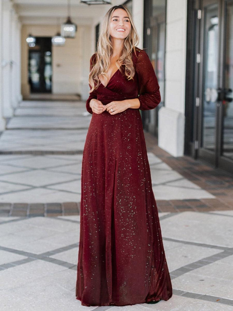Robe De Soiree Femme Mariage Ever-Pretty Robe De Soiru00e9e Paillettes Col V Manches Longues Robe Midi Moulante Noir 36 Robes De Soirée Pour Mariage