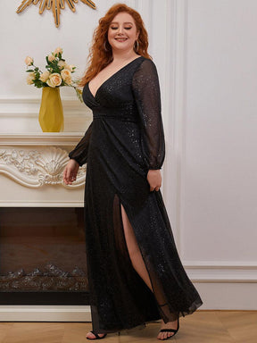 Robe de Cérémonie Grande Taille Longue Brillante à Col en V
