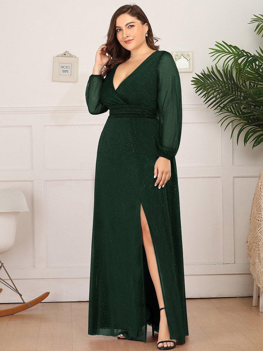 Robe de Cérémonie Grande Taille Longue Brillante à Col en V
