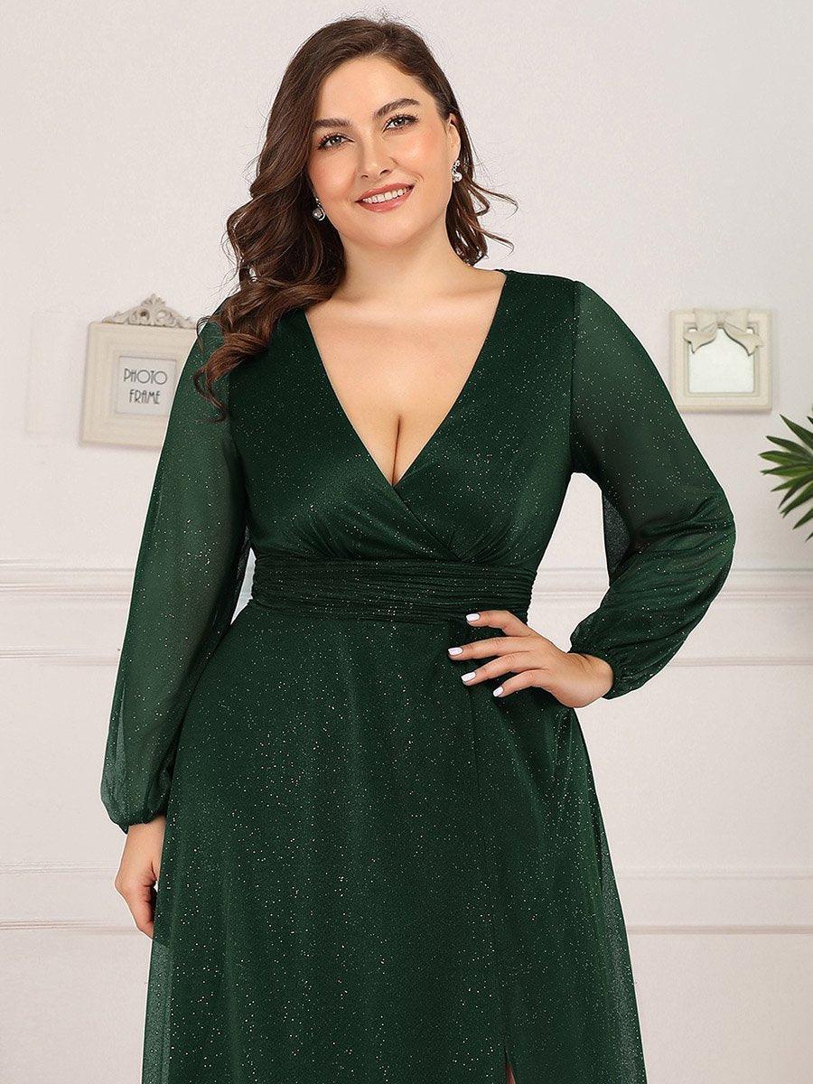 Robe de Cérémonie Grande Taille Longue Brillante à Col en V