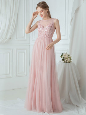 Robe Demoiselle d'Honneur Romantique à Col Rond Transparent en Tulle