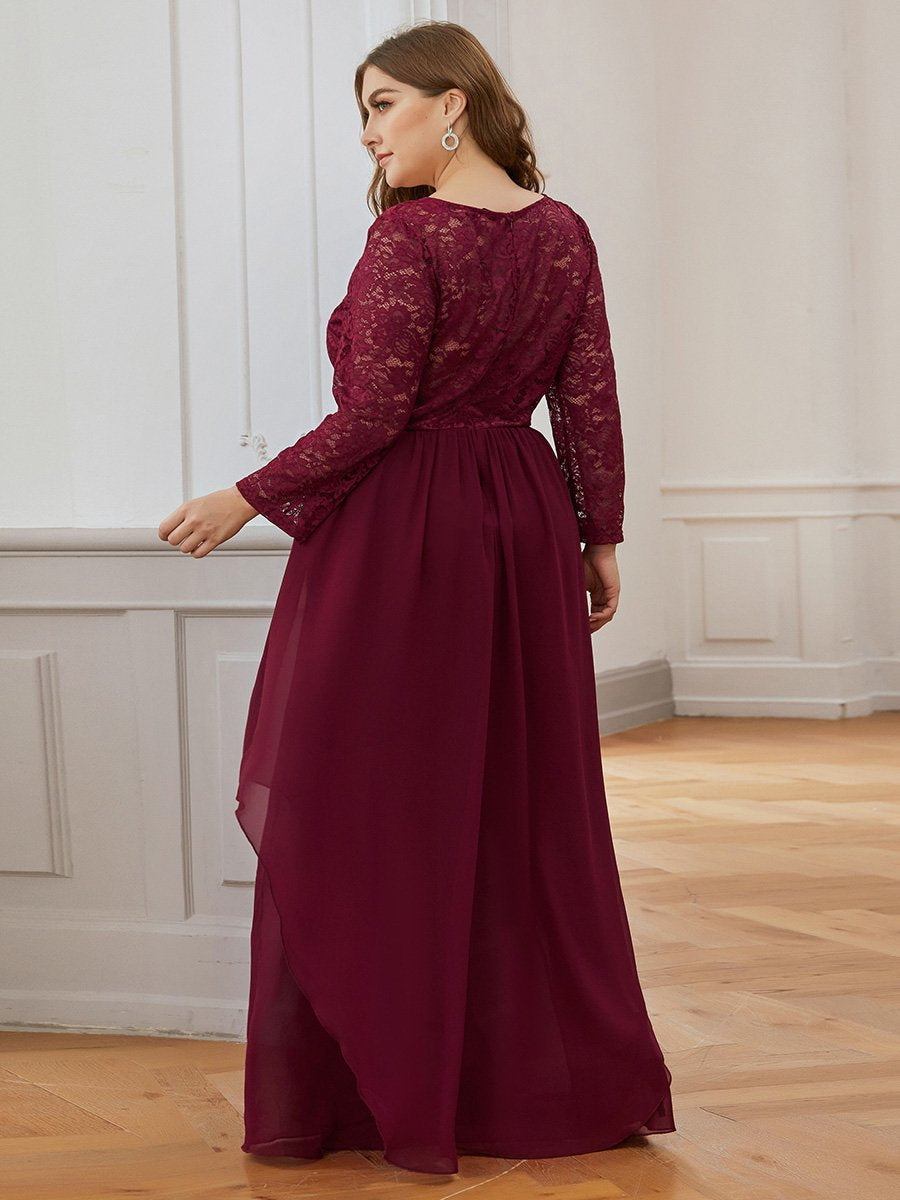 Color=Bordeaux | Robes de mariée classiques en dentelle flottante à manches longues pour femmes-Bordeaux 2