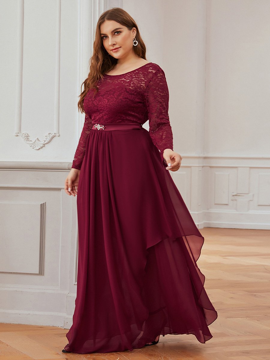 Color=Bordeaux | Robes de mariée classiques en dentelle flottante à manches longues pour femmes-Bordeaux 3