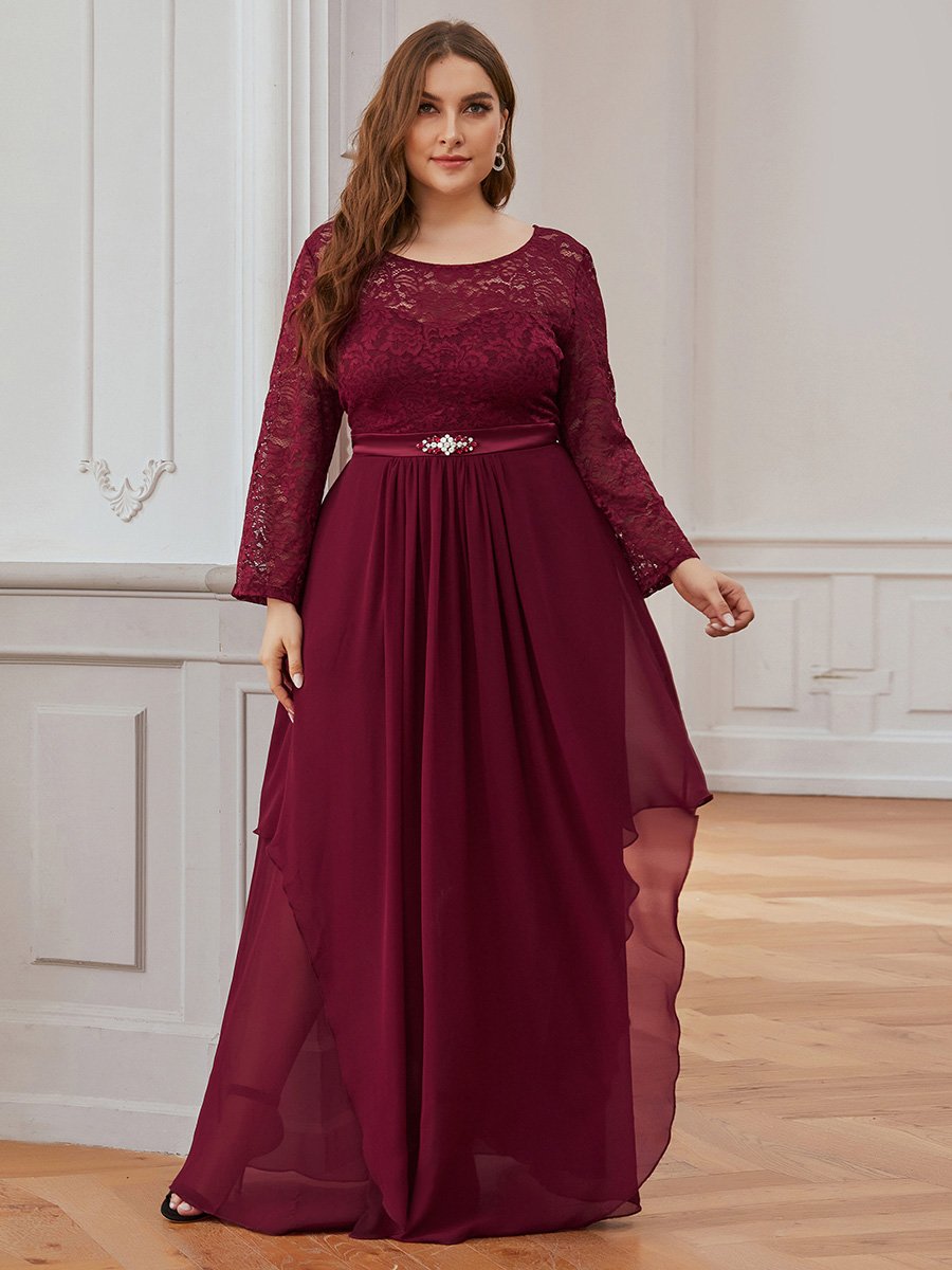 Color=Bordeaux | Robes de mariée classiques en dentelle flottante à manches longues pour femmes-Bordeaux 4