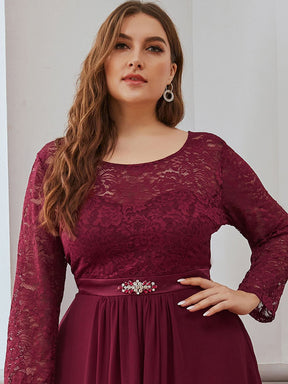 Color=Bordeaux | Robes de mariée classiques en dentelle flottante à manches longues pour femmes-Bordeaux 5