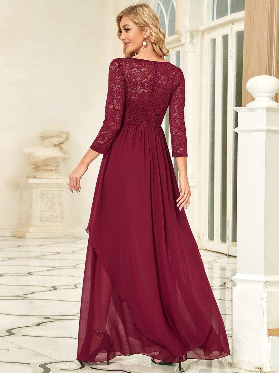 Dentelle Manches 3/4 Étage Longueur Robes Mère de la Mariée #Couleur_Bordeaux