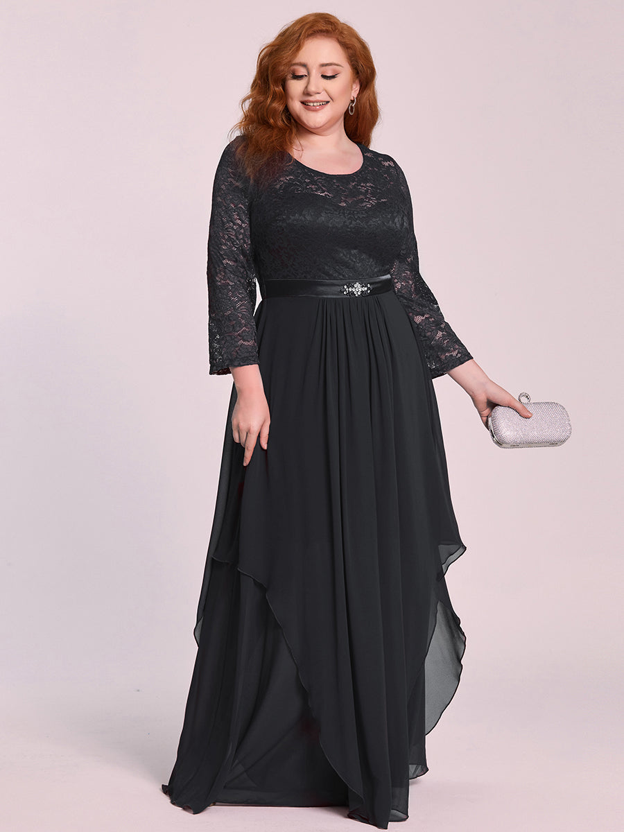 Color=Noir | Robes de mariée classiques en dentelle flottante à manches longues pour femmes-Noir 4