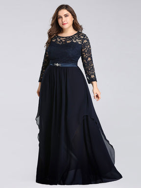 Color=Bleu Marine | Robes de mariée classiques en dentelle flottante à manches longues pour femmes-Bleu Marine 3