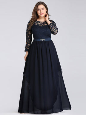 Color=Bleu Marine | Robes de mariée classiques en dentelle flottante à manches longues pour femmes-Bleu Marine 1