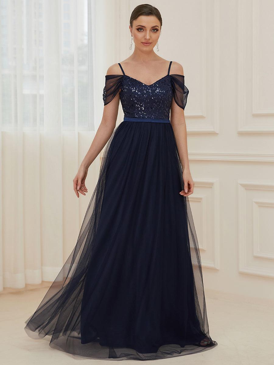 Robe Demoiselle d'Honneur en Tulle Longue Femme Épaules Dénudées