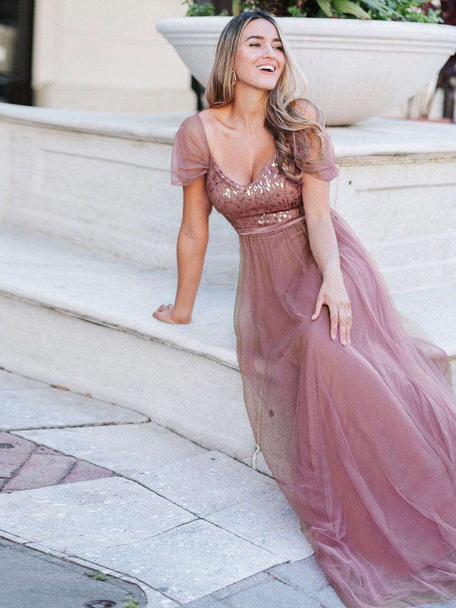 Robe Demoiselle d'Honneur en Tulle Longue Femme Épaules Dénudées #Couleur_Orchidee