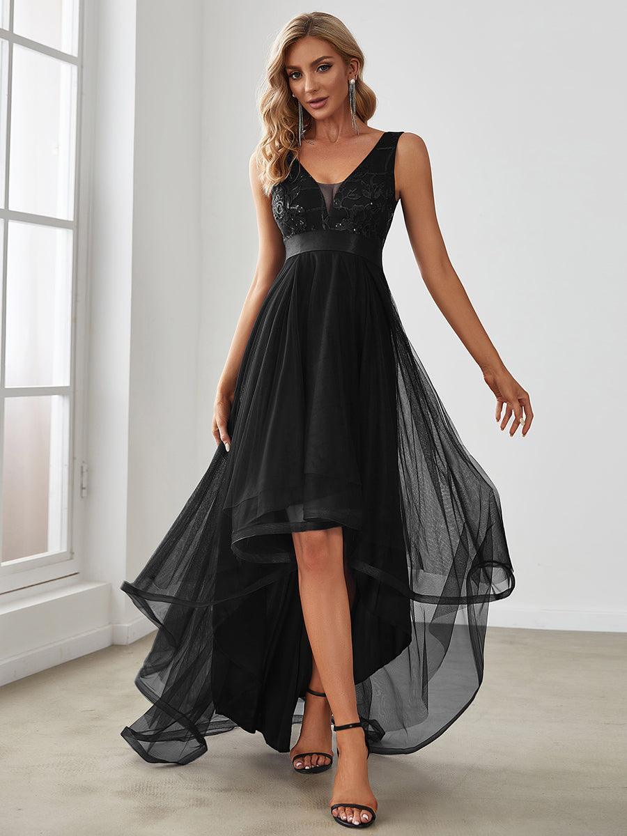 Robes de bal en Tulle à Paillettes High Low Asymétrique #Couleur_Noir