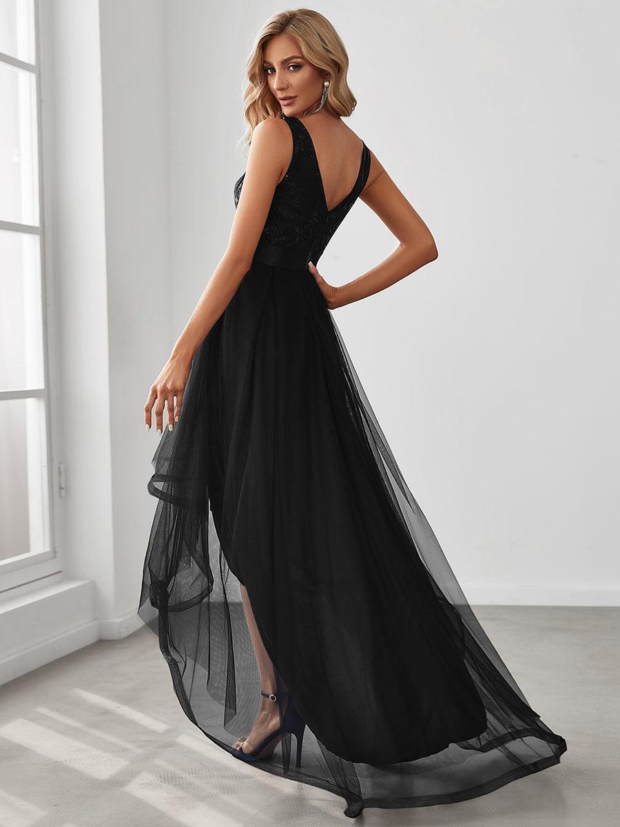 Robes de bal en Tulle à Paillettes High Low Asymétrique #Couleur_Noir