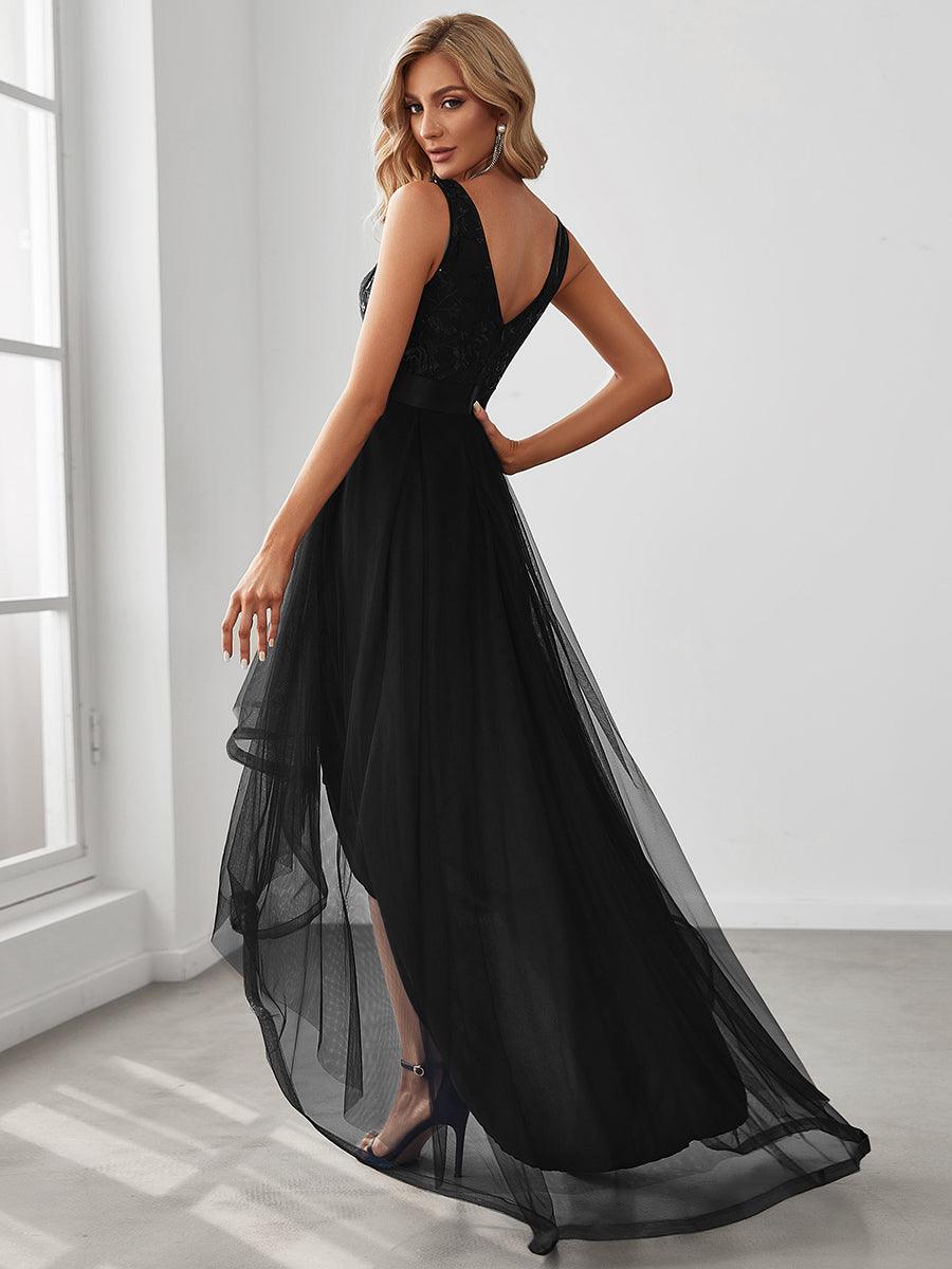 Taille personnalisée Robes de bal Tulle Paillettes High Low Asymétrique #Couleur_Noir