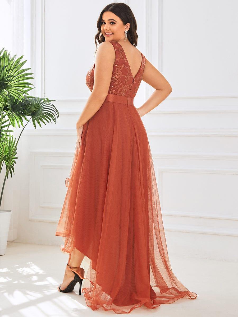 Robes de bal Asymétrique Tulle Paillettes High Low Grande taille #Couleur_Burnt Orange