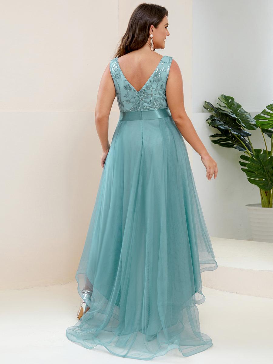 Robes de bal Asymétrique Tulle Paillettes High Low Grande taille #Couleur_Bleu Fume