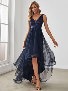 Robe de Cocktail en Tulle à Paillettes Haut Bas Ourlet Asymétrique